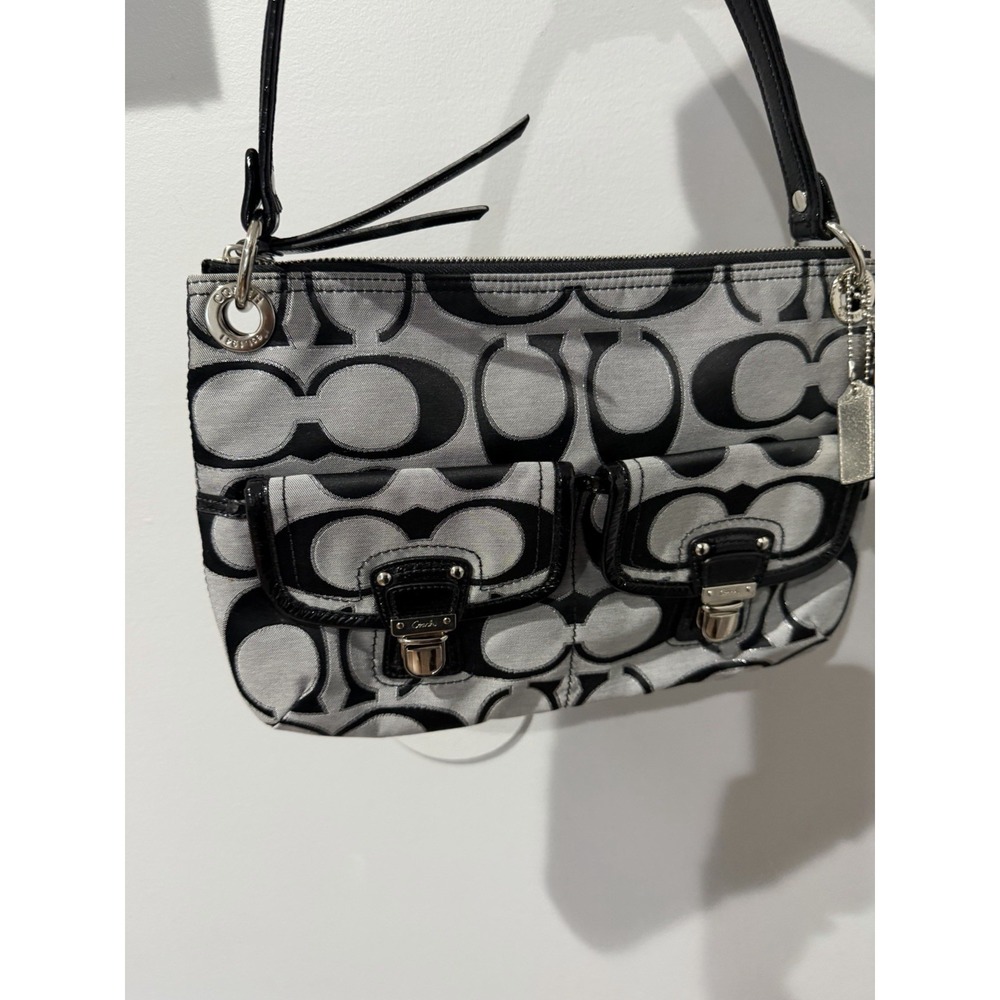 Coach Black & Gray Poppy Signature Sateen Shoulder Bag 18980 Purse F - Picture 4 of 12